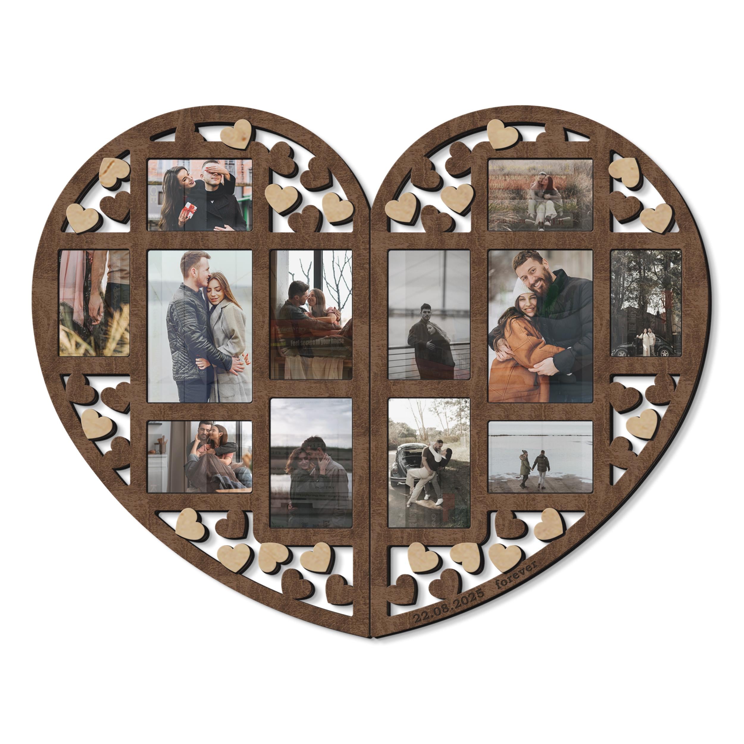Фоторамка-коллаж Frame Depot деревянная на 12 фото 75,5×58 см Темно-коричневый (heart_split_collage_m)