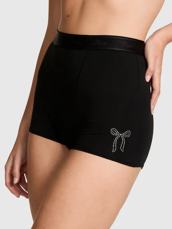 Трусики женские Victoria's Secret Logo Cotton High-Waist Boyshort Panty Bow S Черный (2126439321474)