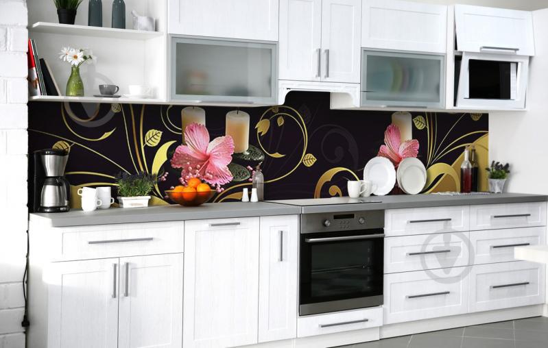Скинали на кухню Zatarga «Умиротворение гибискуса» 600х2500 мм виниловая 3Д наклейка кухонный фартук