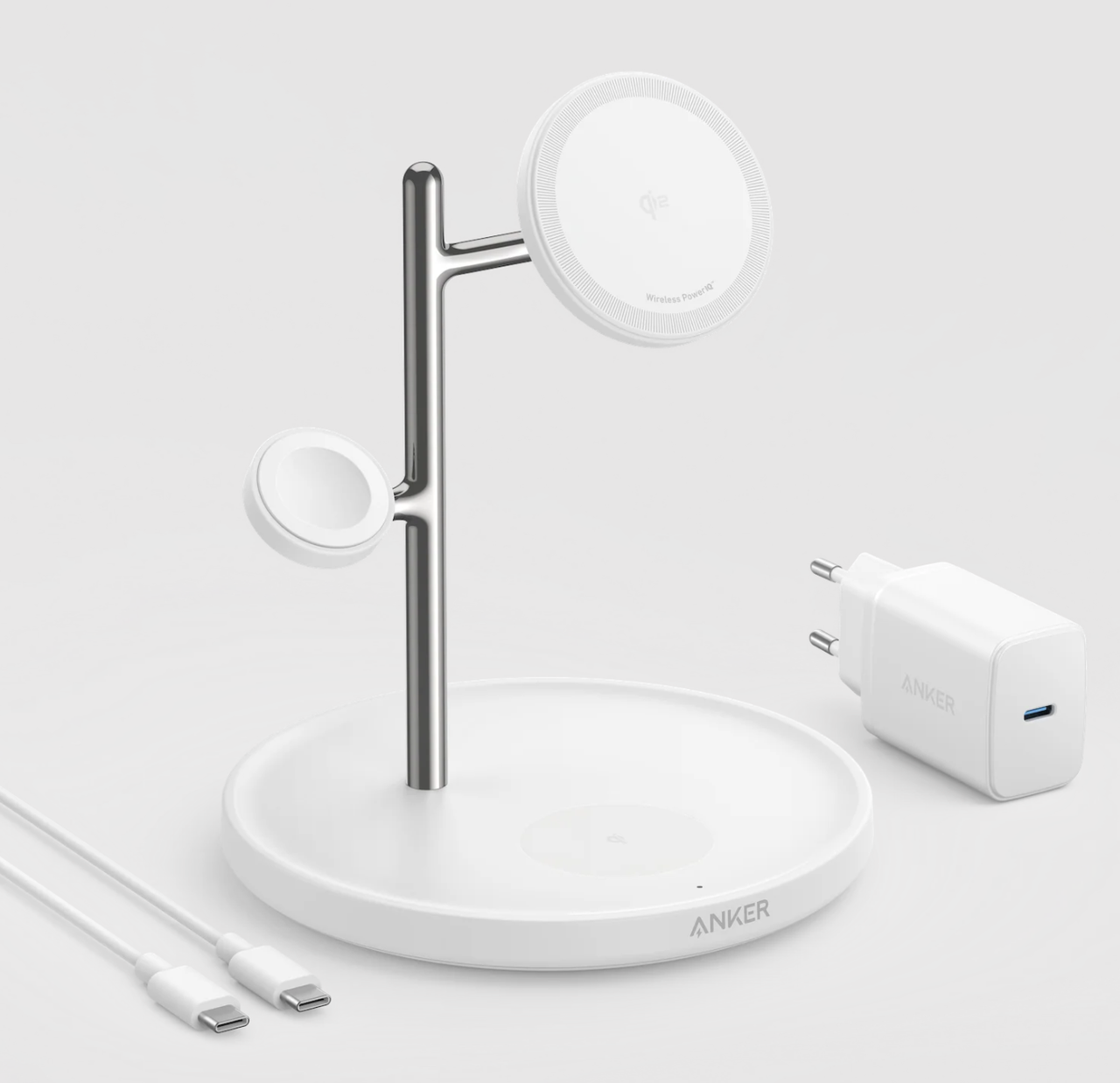 Док-станція Anker Magsafe Stand Qi2 15W із блоком живлення 40W для iPhone White