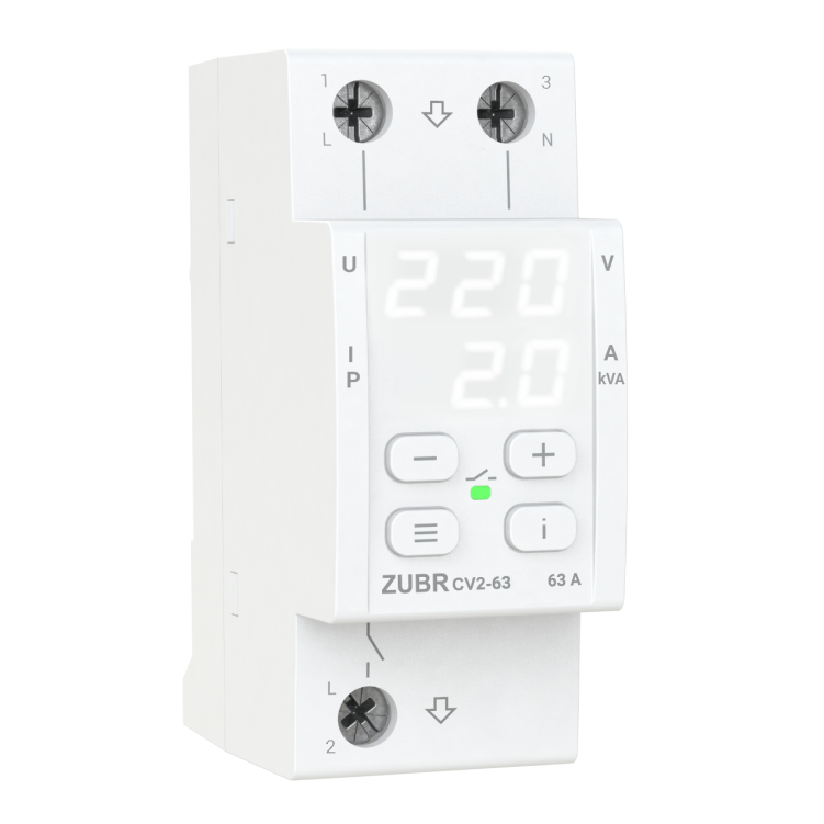 Реле напряжения ZUBR CV2-63 однофазное с контролем тока 63A max 80A 13900BA (4820120222597) Реле напряжения ZUBR CV2-63 однофазное с контролем тока 63A max 80A 13900BA (4820120222597)