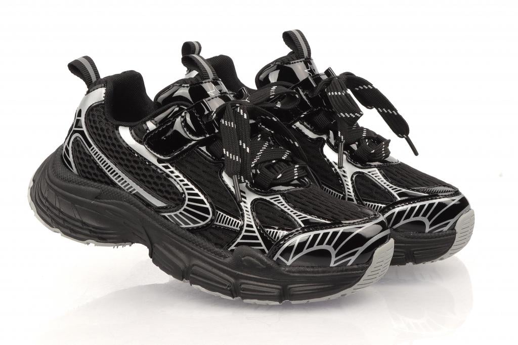 Кроссовки для девочек 2220 в сетку р. 36 Черно-серебристый