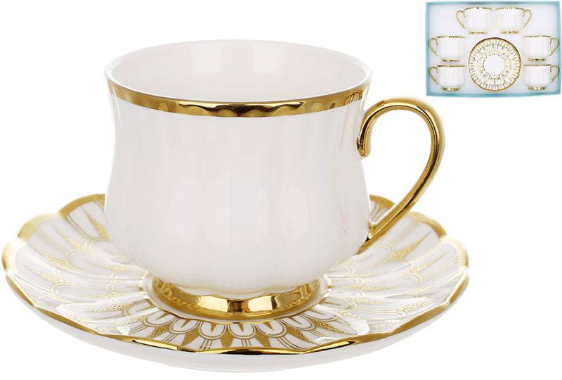 Чайный фарфоровый сервиз с блюдцами Камелия 6 шт. 250 мл Белый с золотым - фото 2
