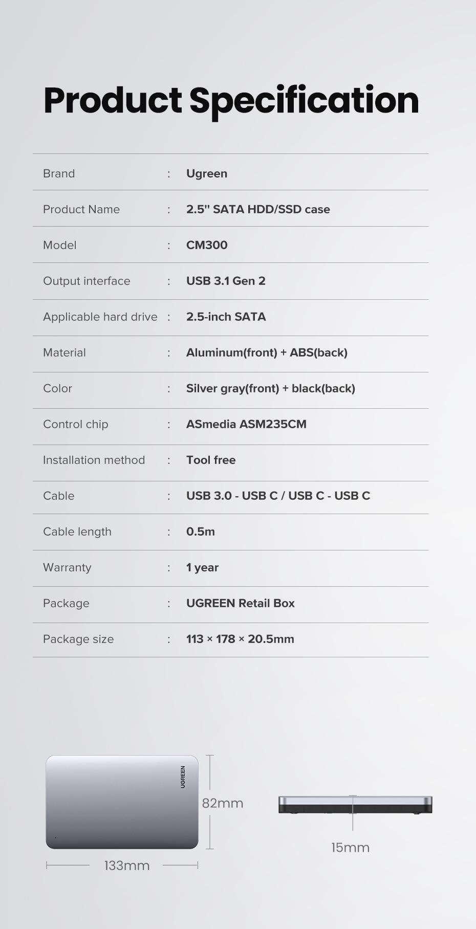 Кишеня зовнішня Ugreen USB-A USB-C 0.5 м Сірий (70498) - фото 10 Кишеня зовнішня Ugreen USB-A USB-C 0.5 м Сірий (70498) - фото 10