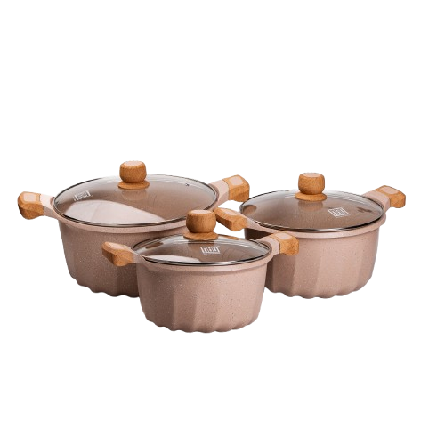 Набор MGC из трех кастрюль и сковородок с крышками 24/28/32 см толстодонное алюминиевое дно