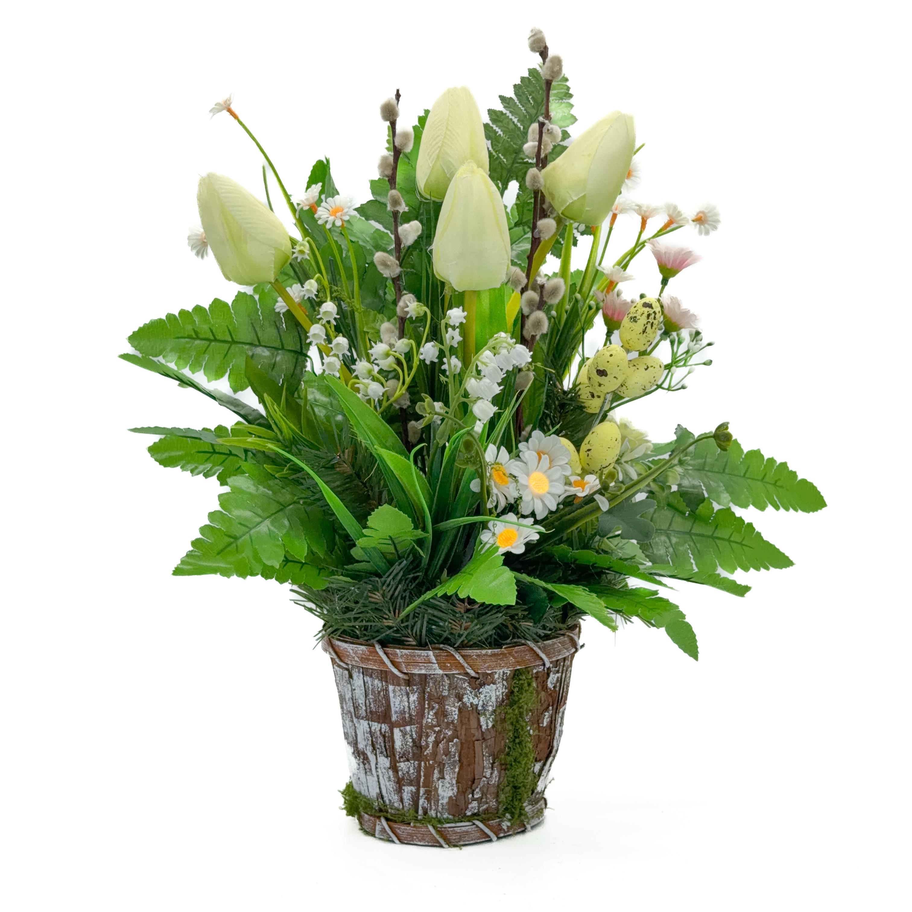 Композиция Пасхи GALA DECOR с желтыми тюльпанами и яйцами в деревянном кашпо (KП4525ТЖ) Композиция Пасхи GALA DECOR с желтыми тюльпанами и яйцами в деревянном кашпо (KП4525ТЖ)