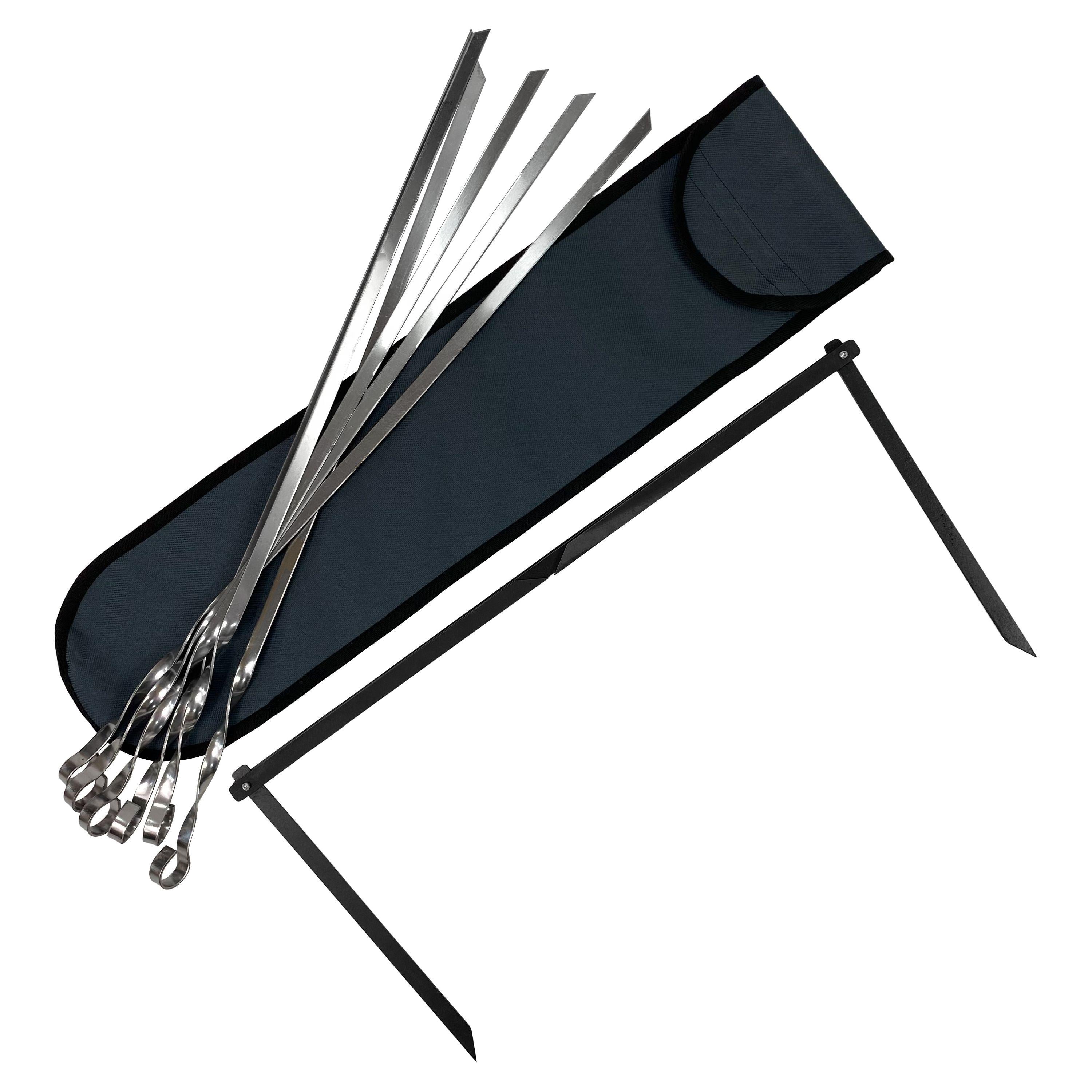 Набор шампуров с подставкой в ​​чехле Mzavod BBQ из нержавеющей стали 560х10х2 мм 6 шт. Стальной (147-17-1993915010006)