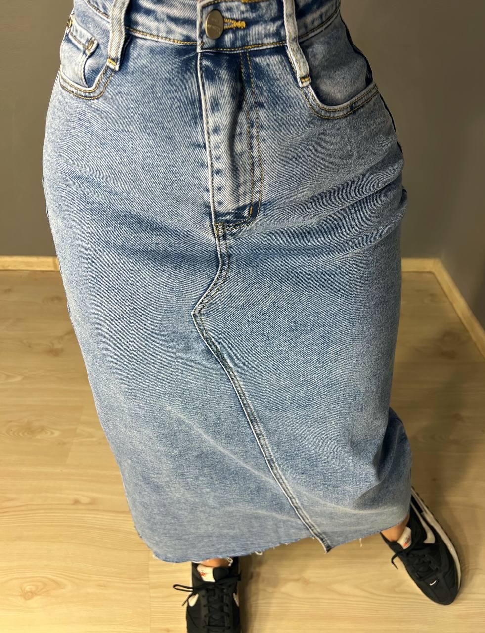 Спідниця жіноча джинсова Moss 503 довга асиметрична з розрізом р. 30 Блакитний (4081) - фото 6 Спідниця жіноча джинсова Moss 503 довга асиметрична з розрізом р. 30 Блакитний (4081) - фото 6