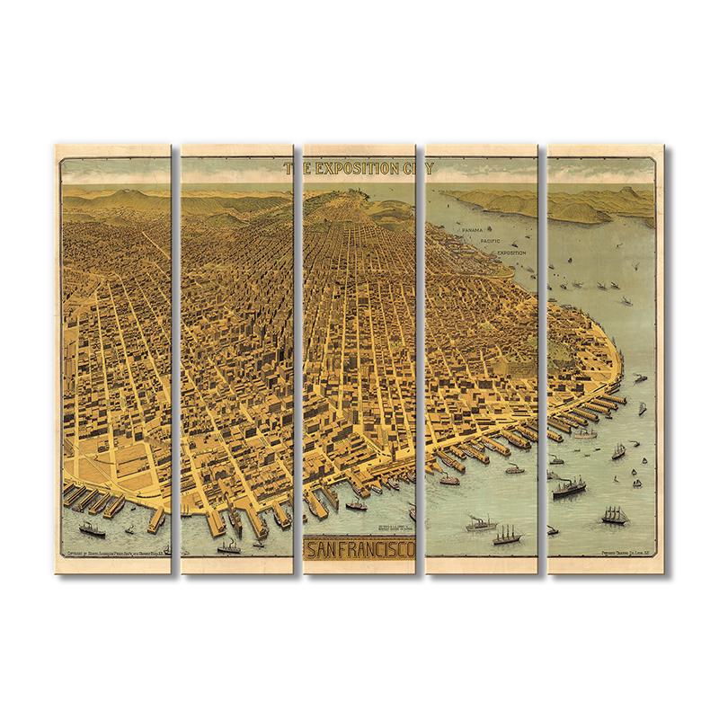 Винтажная карта Карта города Сан-Франциско 5 модулей 120x180 см