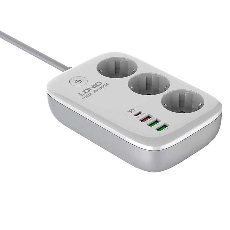 Продовжувач LDNIO SEW3452 мережевий 2 м 3 ports/PD/3USB/1 QC 3.0/1 Type-C/WiFi White - фото 2