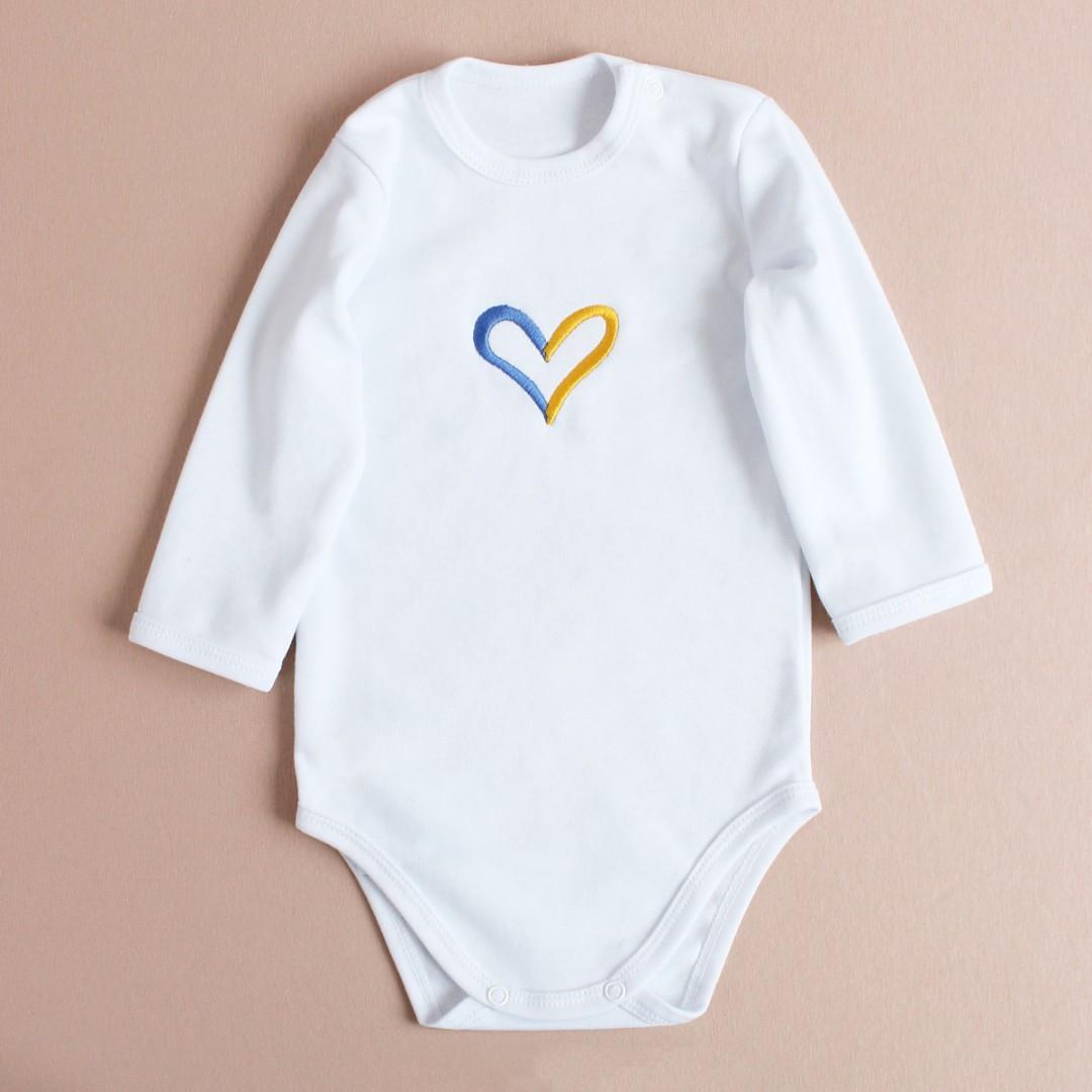 Боди с длинным рукавом с вышитым сердцем Украины 86-92 см 18-24 мес Белый (1705998448)