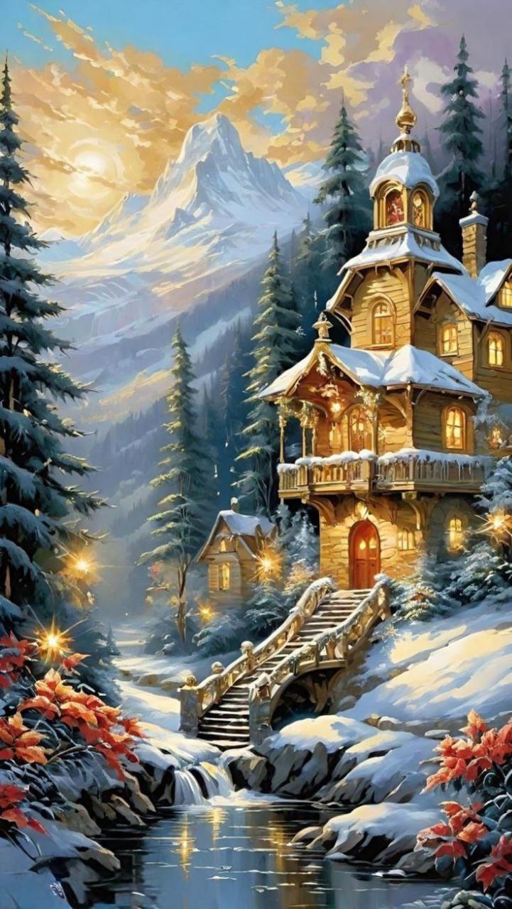 Алмазна мозаїка ColorArt Зима і голограмні алмазики на підрамнику 30x50 см (ТР915)