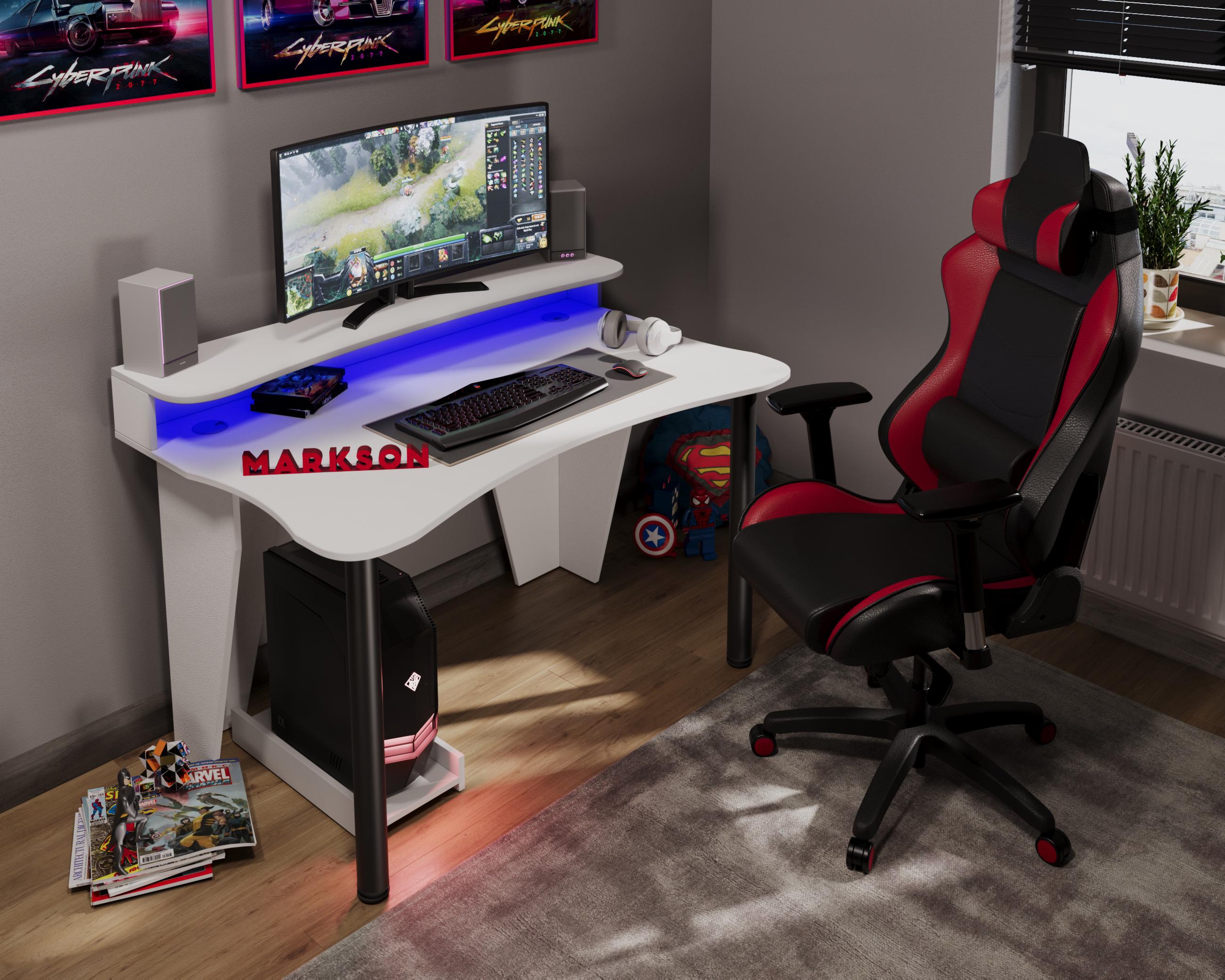 Компьютерный стол игровой ARES-PRO с RGB подсветкой Белый (24118406) - фото 5 Компьютерный стол игровой ARES-PRO с RGB подсветкой Белый (24118406) - фото 5