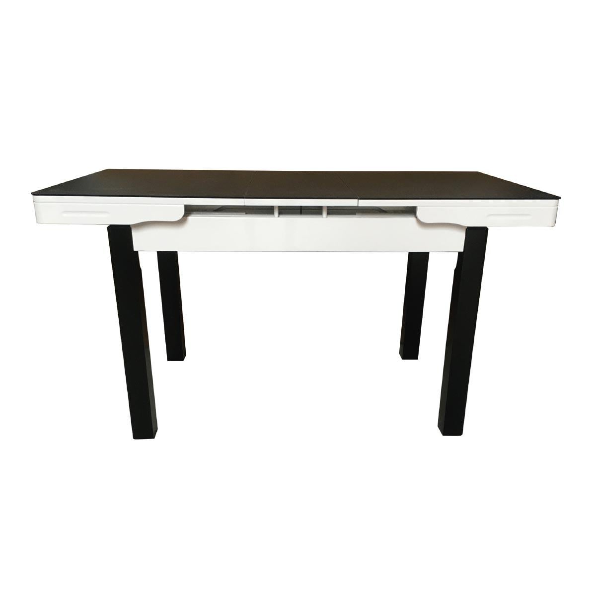 Стіл кухонний розкладний Фіорі Блек 110( 30)x75 см скло чорний/МДФ білий, дерево чорний Woody