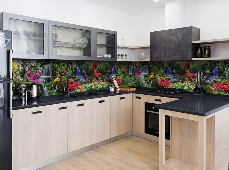 Наклейка виниловая кухонный фартук Zatarga "Тропический Попугай" 600х2500 мм Наклейка виниловая кухонный фартук Zatarga "Тропический Попугай" 600х2500 мм