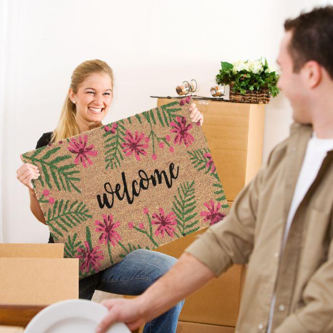 Коврик для обуви с цветочным мотивом Relaxdays кокосовое волокно противоскользящий ПВХ для дома 60x40 см - фото 3