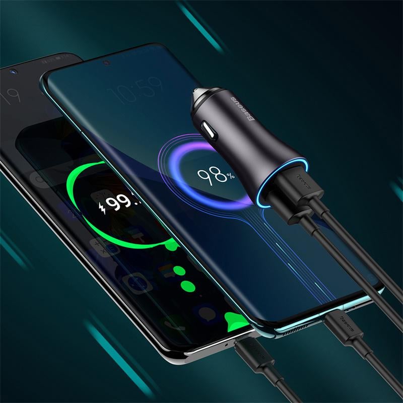 Зарядное устройство автомобильное BASEUS Golden Contactor Max Dual Fast Charger Car Charger U+U 60W Dark Gray (CGJM000013) - фото 16