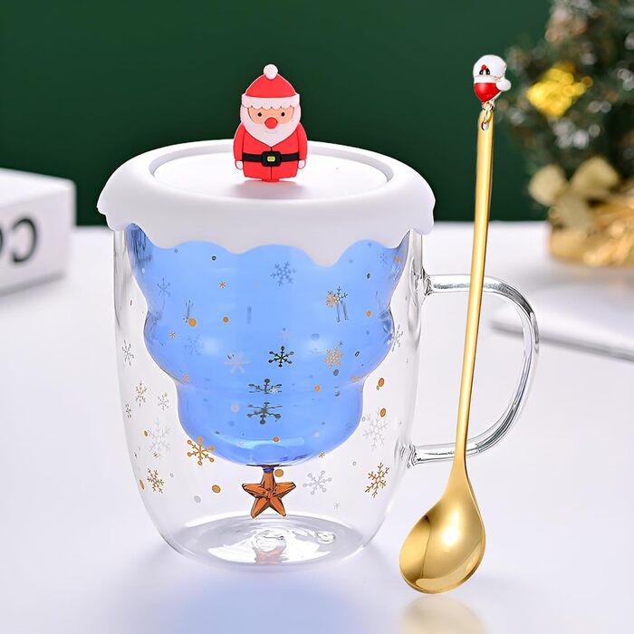 Кружка рождественская Syfunlv стеклянная с крышкой и ложкой 10 300 мл (2672697)