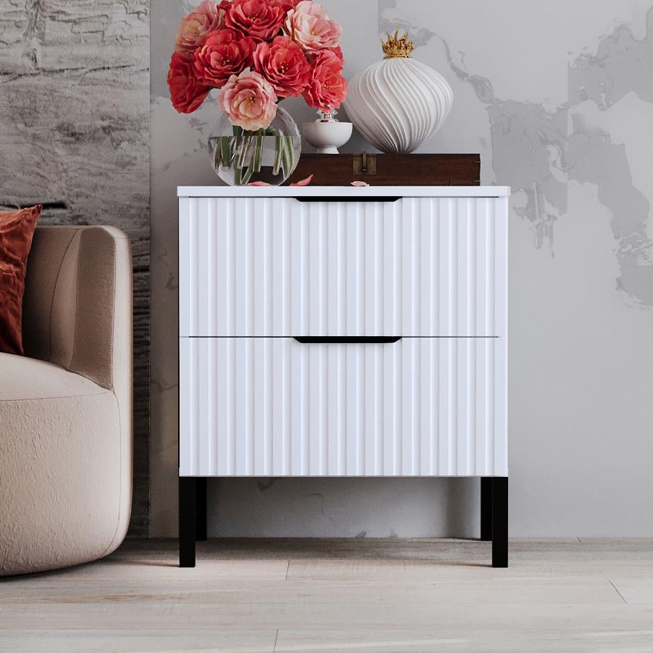 Тумба приліжкова DiPortes Саванна РЕТРО К-25 МДФ 50х63х40 см Білий матовий (01312)