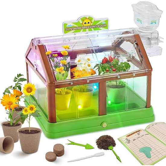 Детский набор юного садовода "Мини-теплица" с автополивом Зелено-коричневый