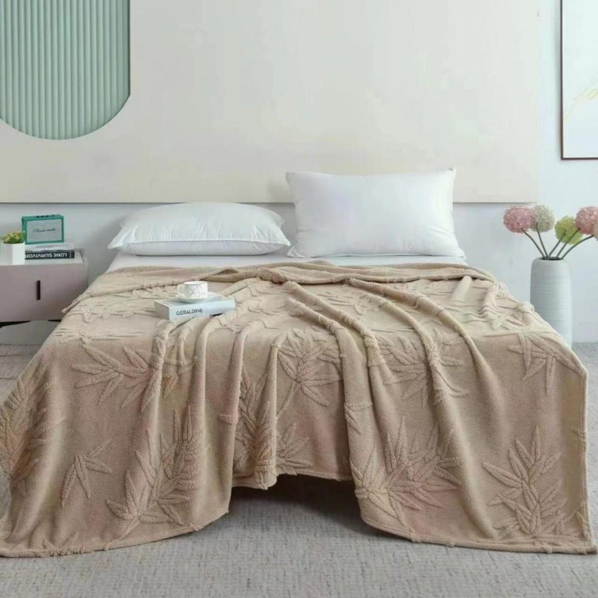 Плед пушистый Koloco Листья евро 200х230 см Бежевый (39984)