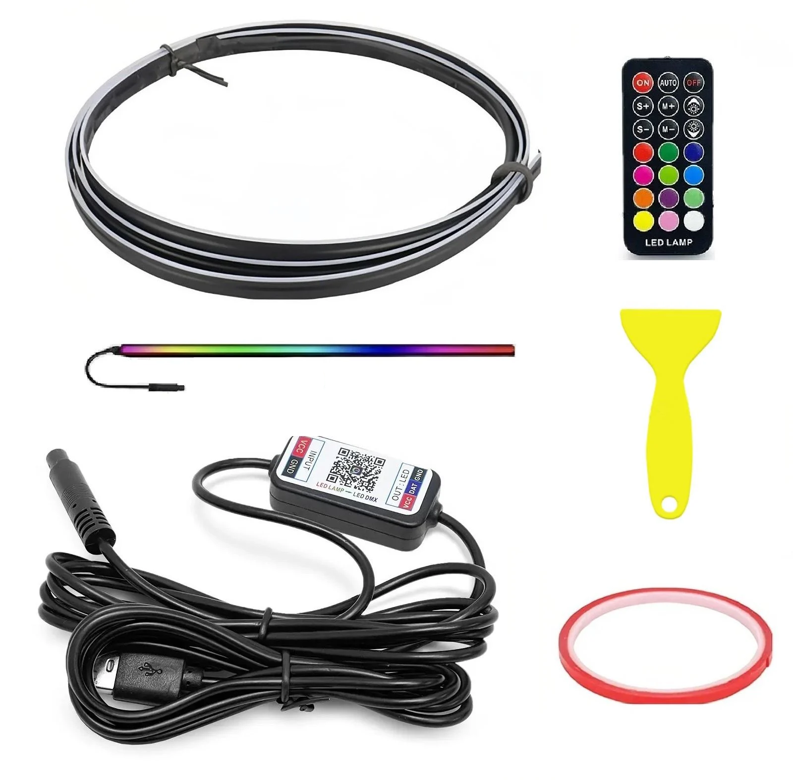 Підсвітка автомобільна в салон Ambient Rgb багатобарвна стрічка в торпеду з пультом 110 см/25 см (4589) Підсвітка автомобільна в салон Ambient Rgb багатобарвна стрічка в торпеду з пультом 110 см/25 см (4589)