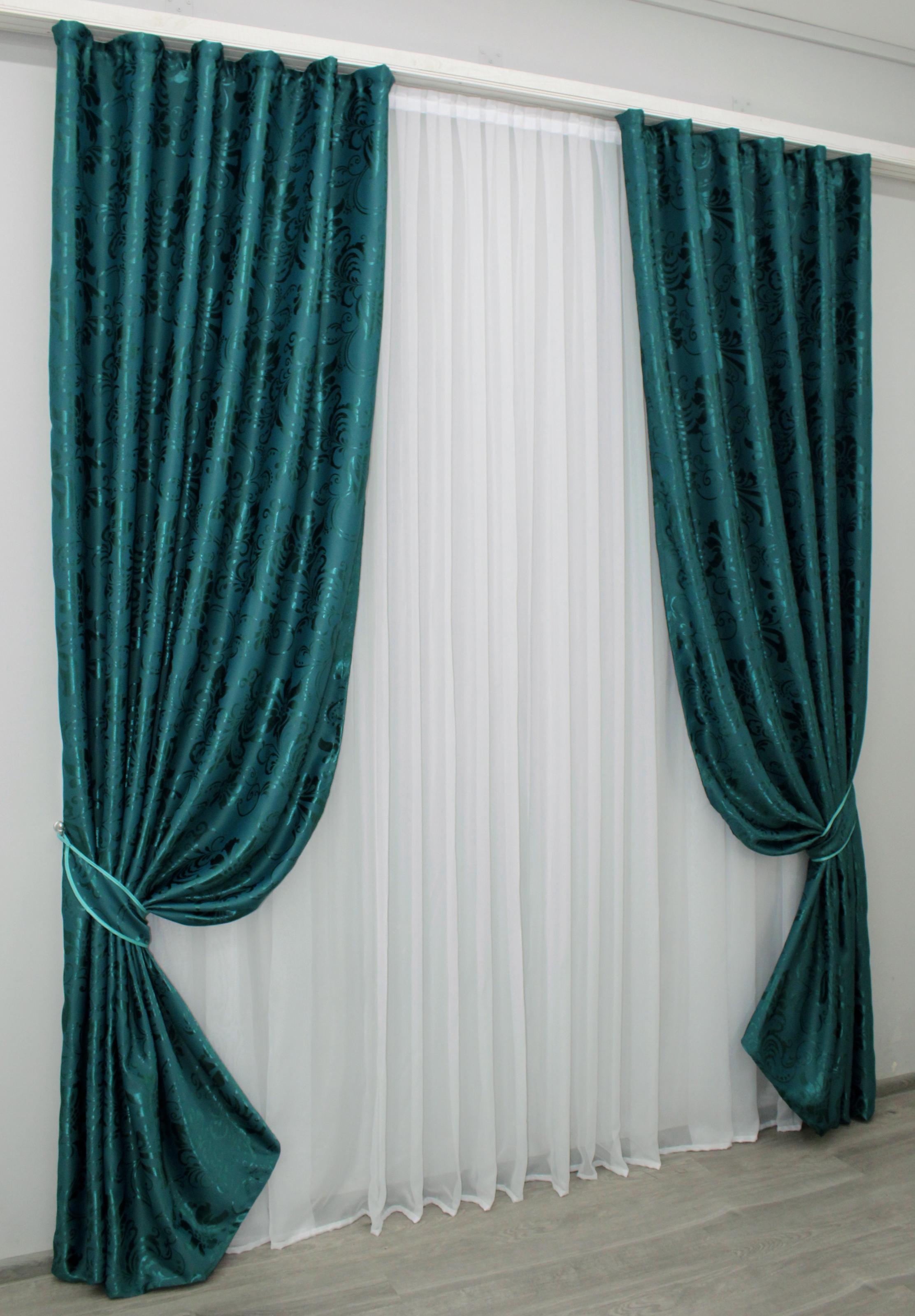 Комплект штор VR-Textil № 992ш 100х270 см 2 шт. Темно-бирюзовый (31-319)