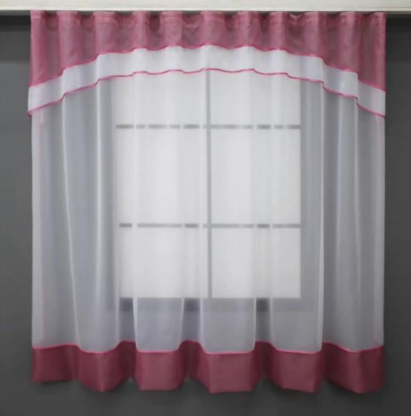 Гардина на кухню шифон 270х170 см Белый/Малиновый (110к) - фото 1