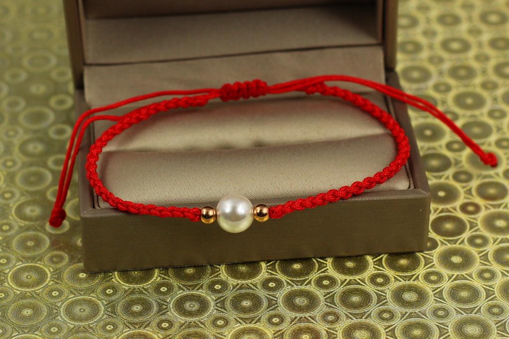 Браслет регулируемый Xuping Jewelry красная нить с жемчугом Золотистый