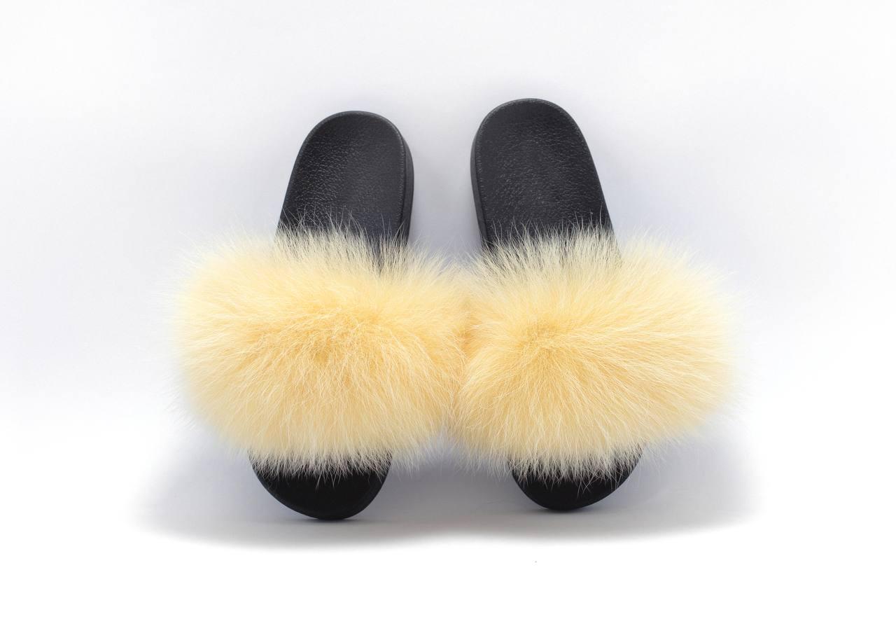 Тапочки Алвані з натуральним хутром песця р. 40 Жовтий