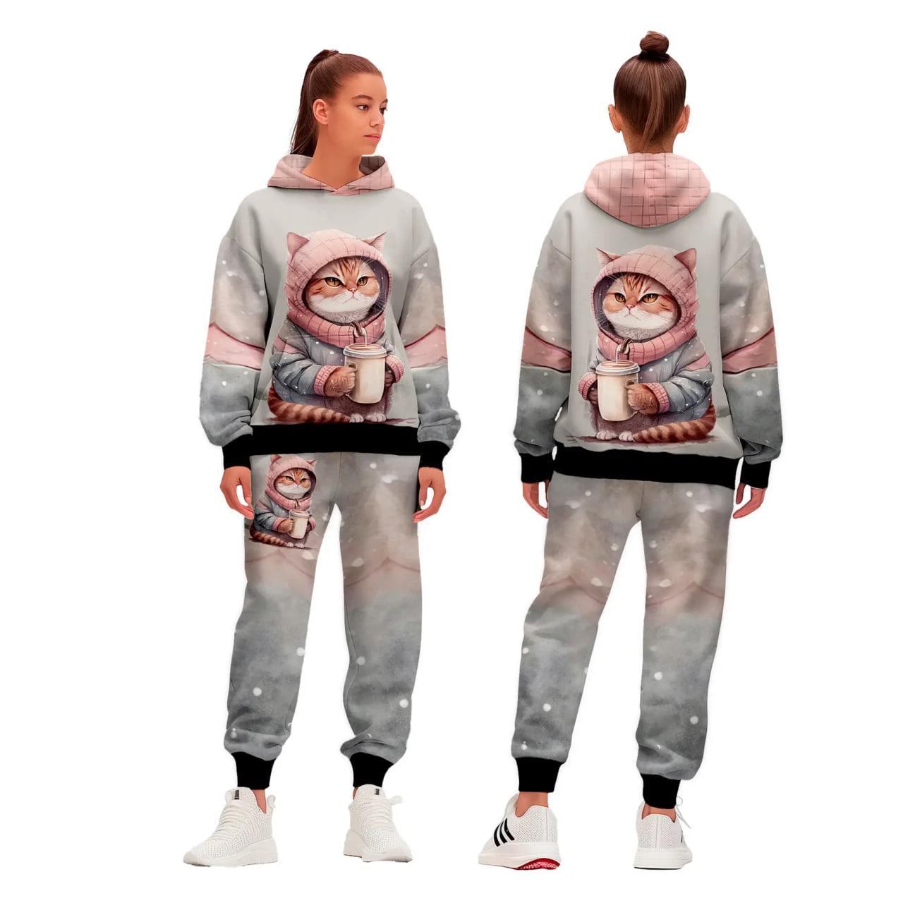 Спортивний костюм жіночий Кіт з чашкою XL Сірий (200055)