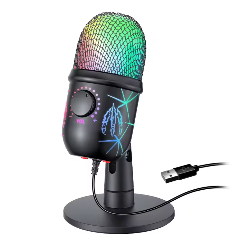 Микрофон игровой настольный стриминговый V5 USB Ear Return RGB кабель 2 м Black (500283)