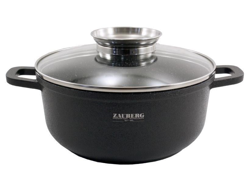 Кастрюля алюминиевая ZAUBERG круглая с мраморным покрытием и крышкой 2,3 л Черный (0320-CR)