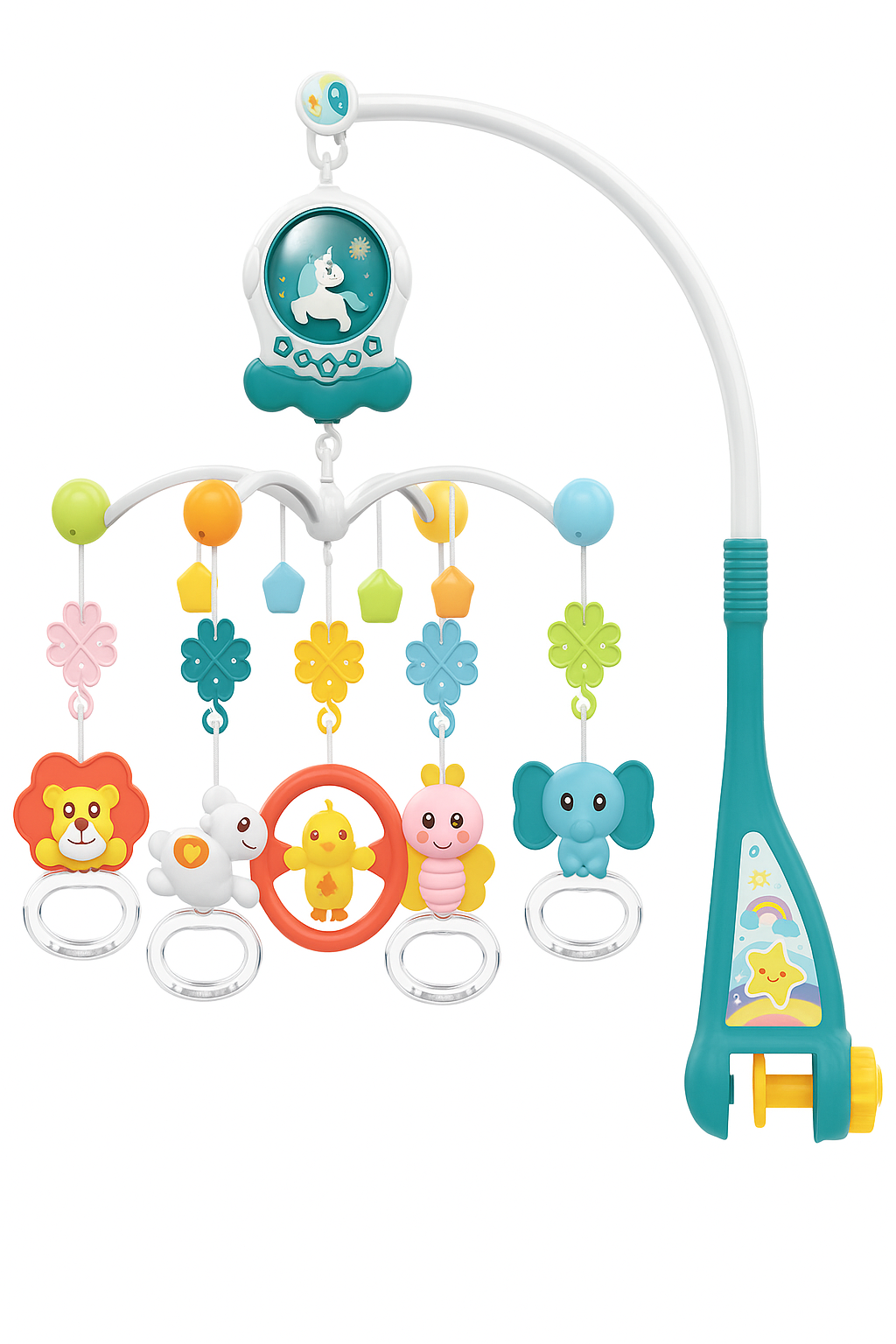 Мобиль детский на кроватку Huanger HE0311 12 мелодий/погремушки/прорезыватели/подсветка/ночник Голубой (27976570)