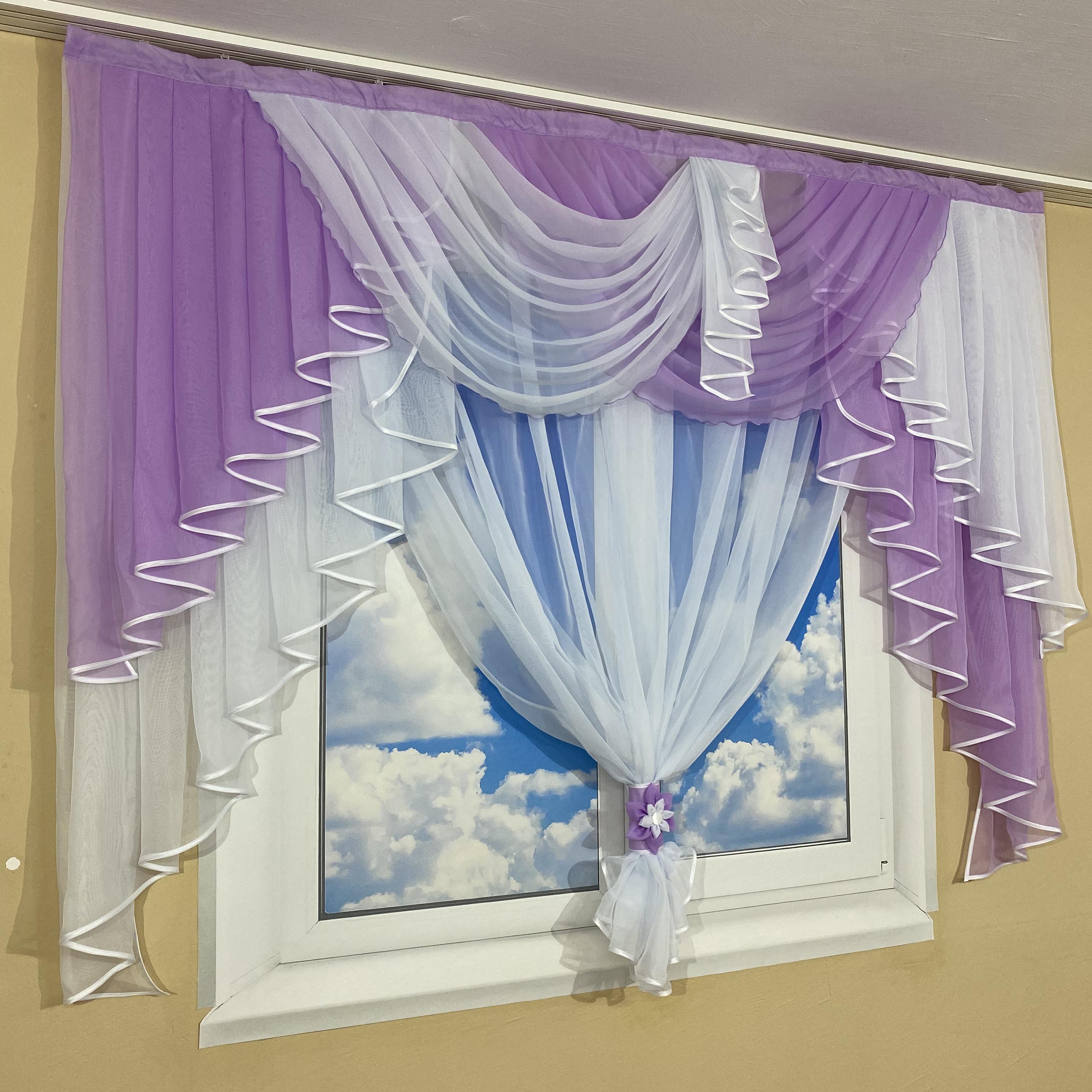 Ламбрекен с тюлем TG Home №431 Сиреневый - фото 2