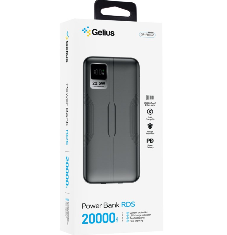 Повербанк Gelius RDS GP-PB302 20000 mAh 22,5W QC/PD Black (2530812973) - фото 6