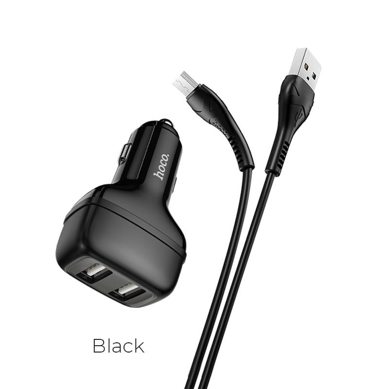 Адаптер АЗУ HOCO Micro USB Cable Leader Z36 2USB 2,4A автомобильный Black - фото 2