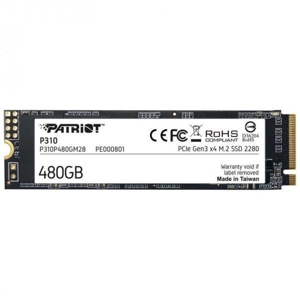 Накопитель SSD M,2 Patriot P310 480 ГБ PCIe Gen3x4 NVMe 2280 3D NAND TLC Black (P310P480GM28)