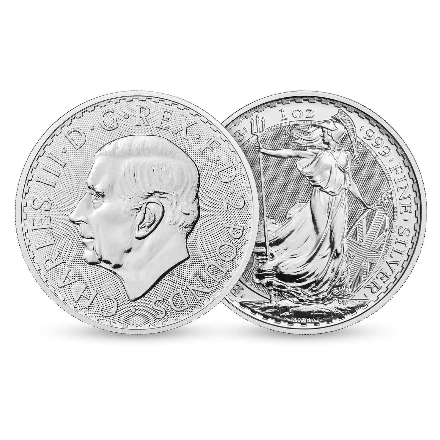 Серебряная монета Британия Britannia Король Карл III 2023 года 31,1 г