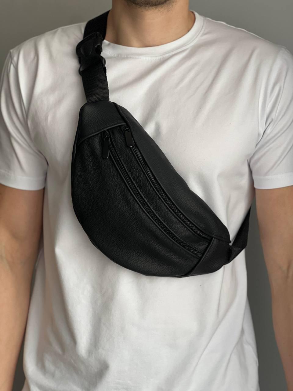 Сумка бананка на пояс мужская натуральная кожа флотар Черный (43593959)