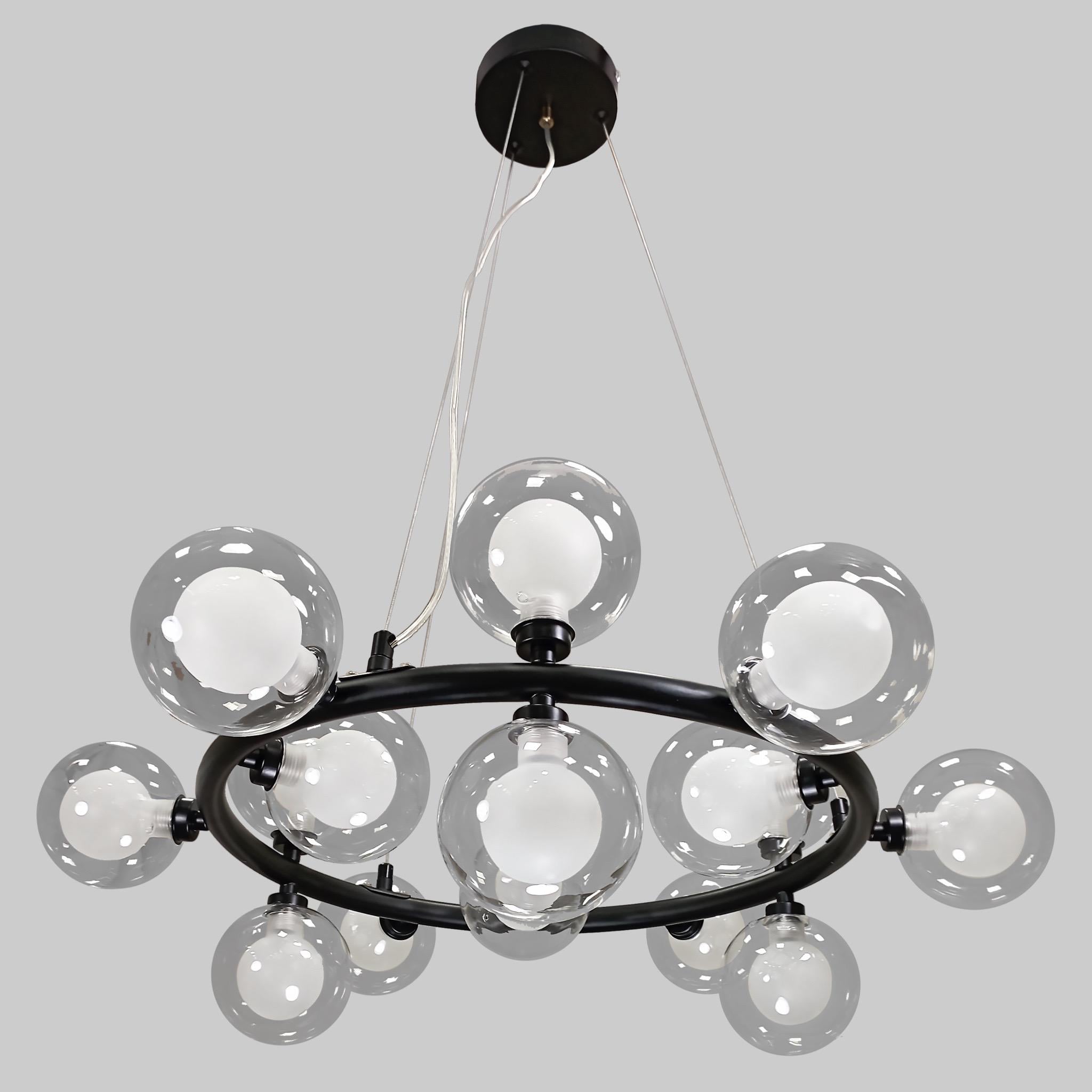 Люстра круглая на 15 ламп с двойными плафонами Черный (61-J2029-15 BK+CLWH)