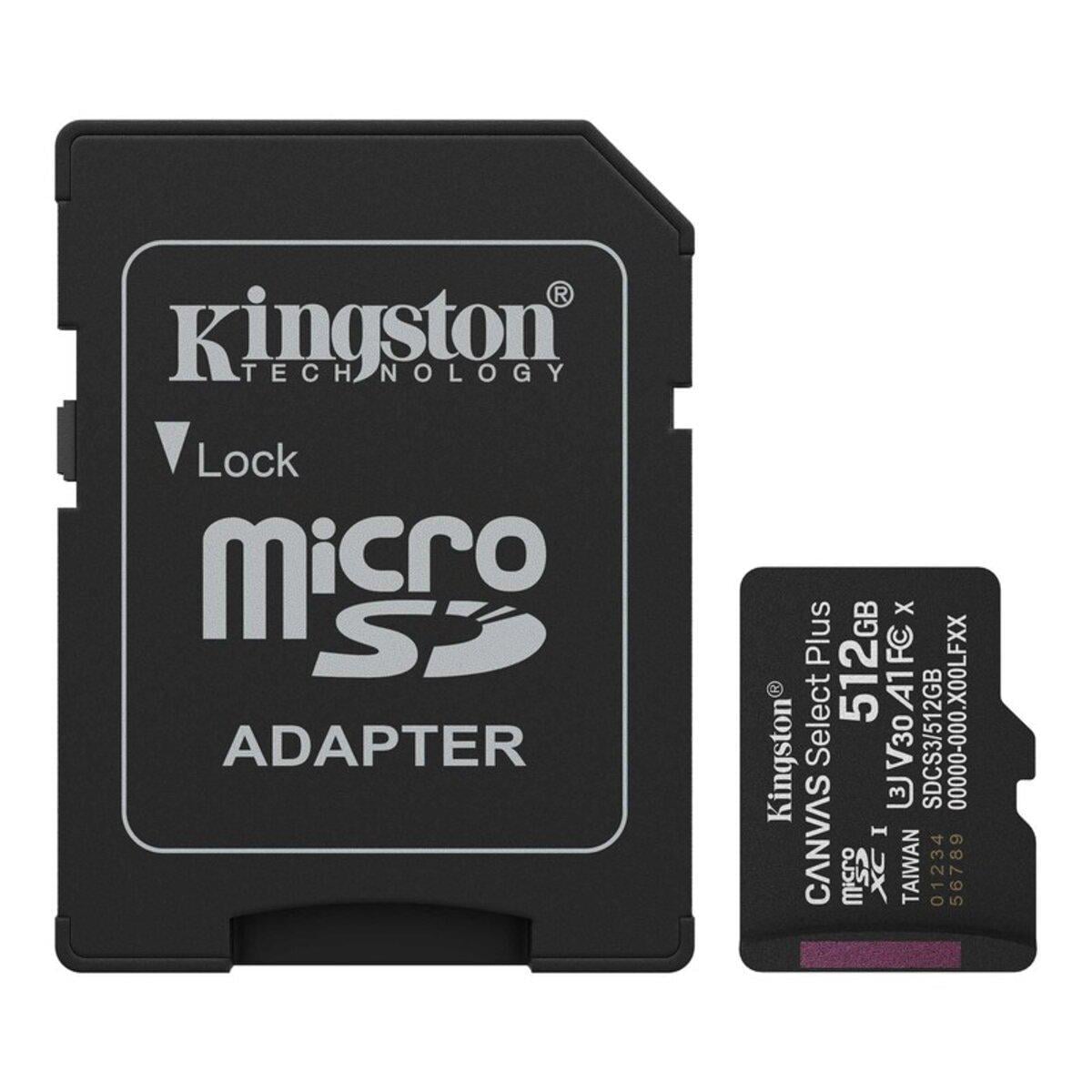 Карта памяти Kingston Canvas Select Plus Gen3 microSDXC UHS-1 U3 class 10 A1 V30 R-150MB/s adapter SD 512Gb (SDCS3/512GB)