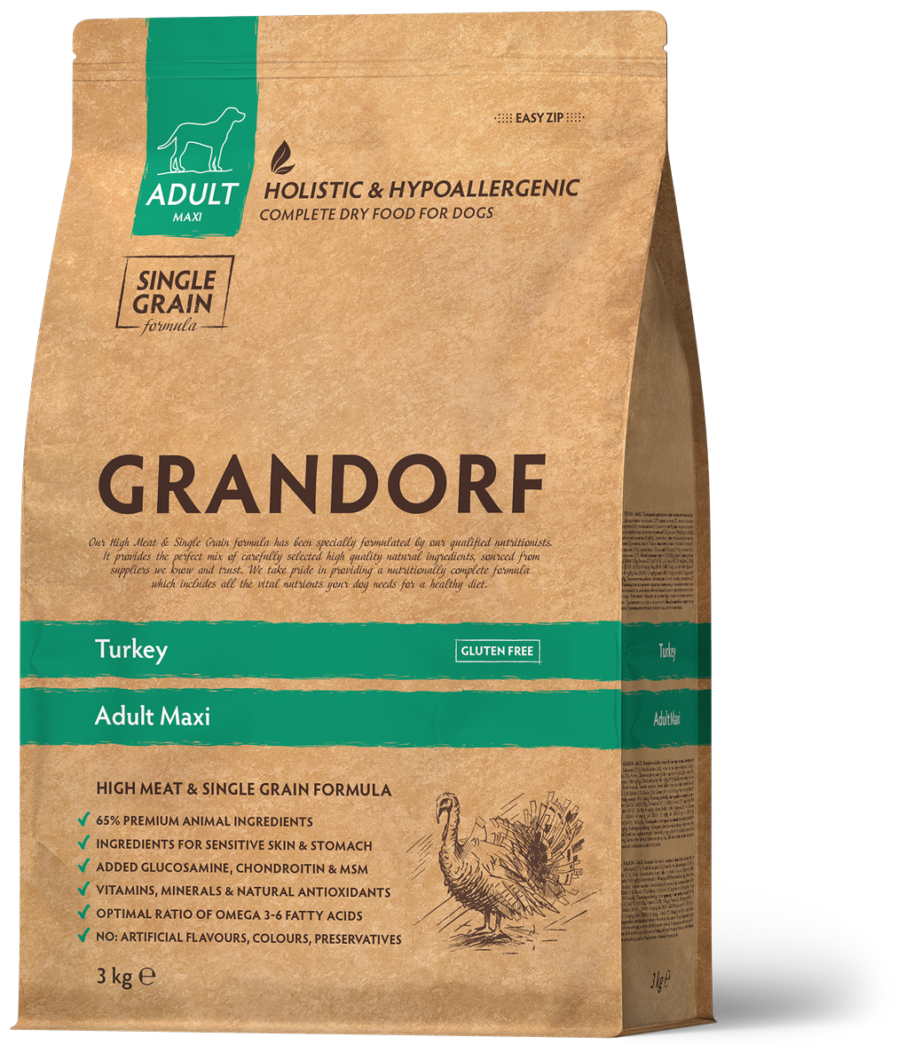 Корм для взрослых собак крупных пород Grandorf TURKEY MAXI с индейкой от 1 года 3 кг (95203)