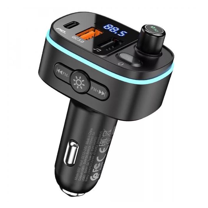 Зарядное устройство для FM-модулятора Hoco FM Launcher E62 20W 2xUSB/Type-C Черный - фото 2