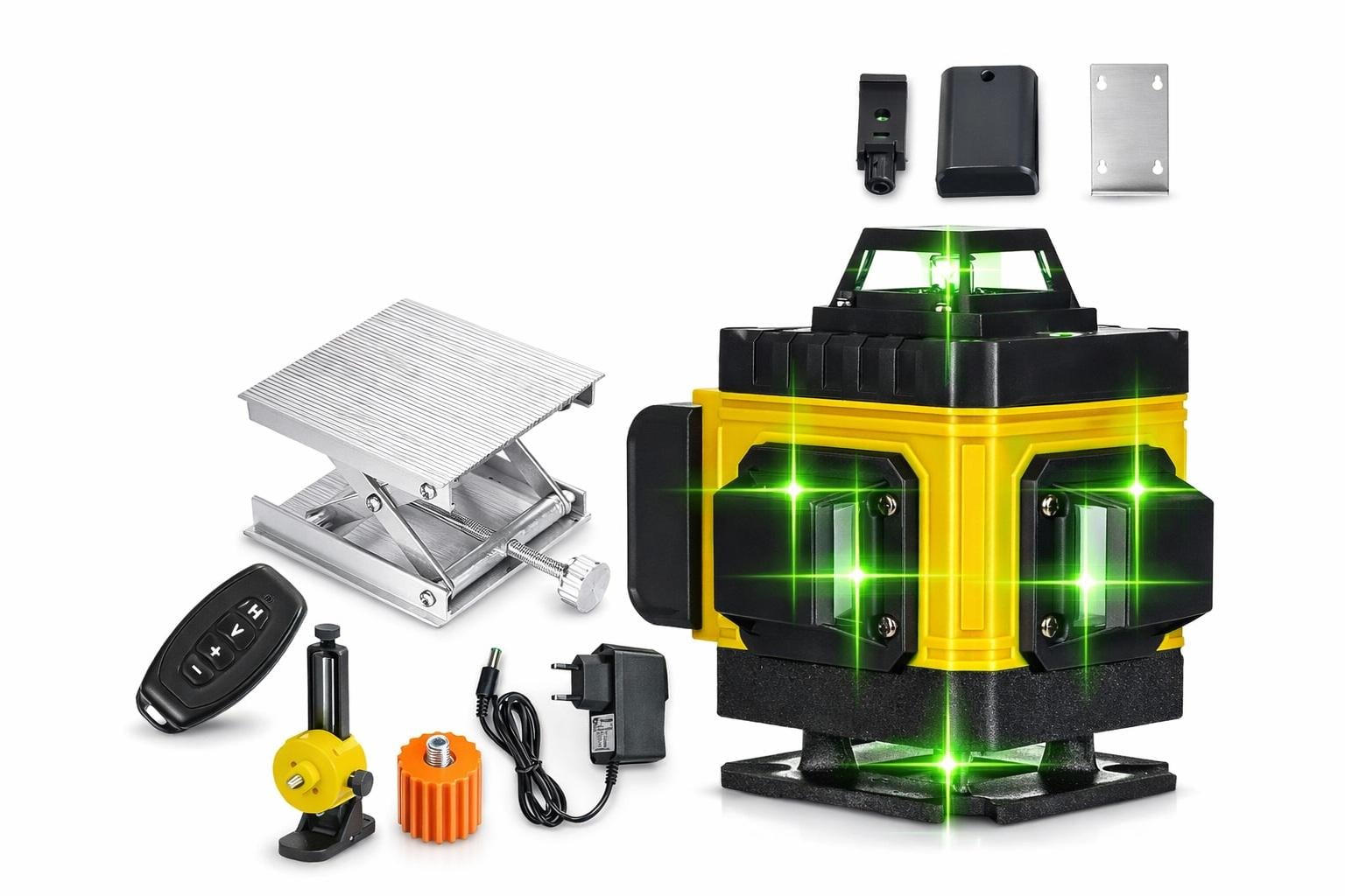 Нивелир Laser Level 4D 2 аккумулятора 16 линий Зеленый луч в кейсе Желтый (376316)