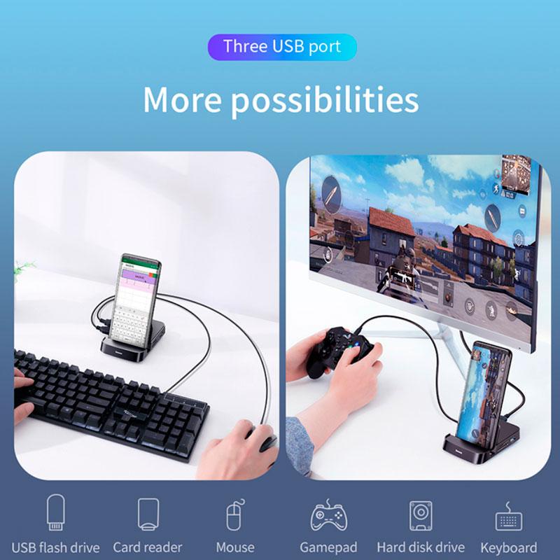 Док-Станция подставка BASEUS Mate Docking Type-C Mobile Phone Intelligent HUB Docking Station для телефона планшета Samsung/Xiaomi/Huawei 7in1 (CAHUB-AT01) - фото 5