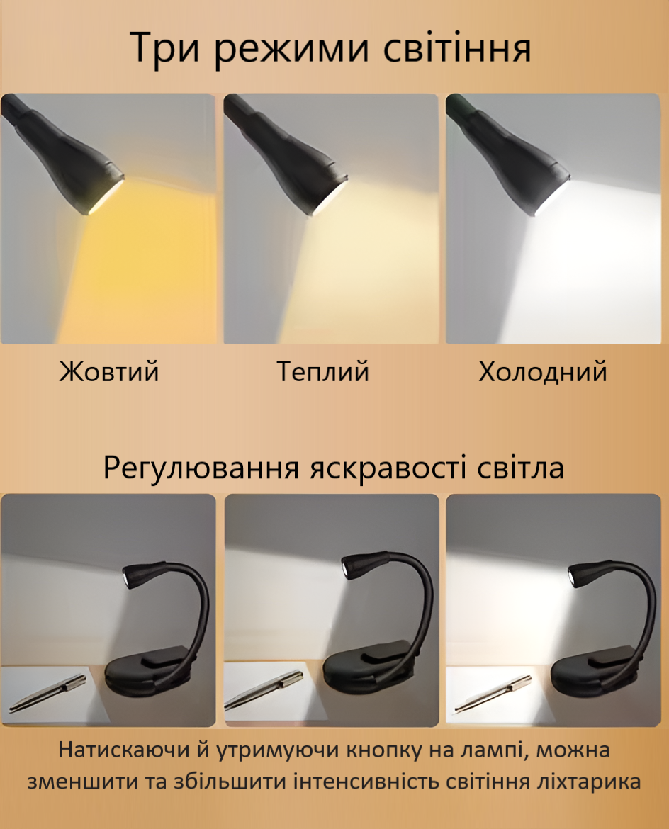 Лампа-фонарик на прищепке для чтения книг LJC-182 3 Вт Черный (2120678) - фото 2 Лампа-фонарик на прищепке для чтения книг LJC-182 3 Вт Черный (2120678) - фото 2