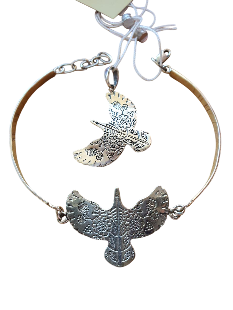 Комплект прикрас срібло Пташка горлиця вишиванка українська браслет/кулон 925 проба (2430333270)