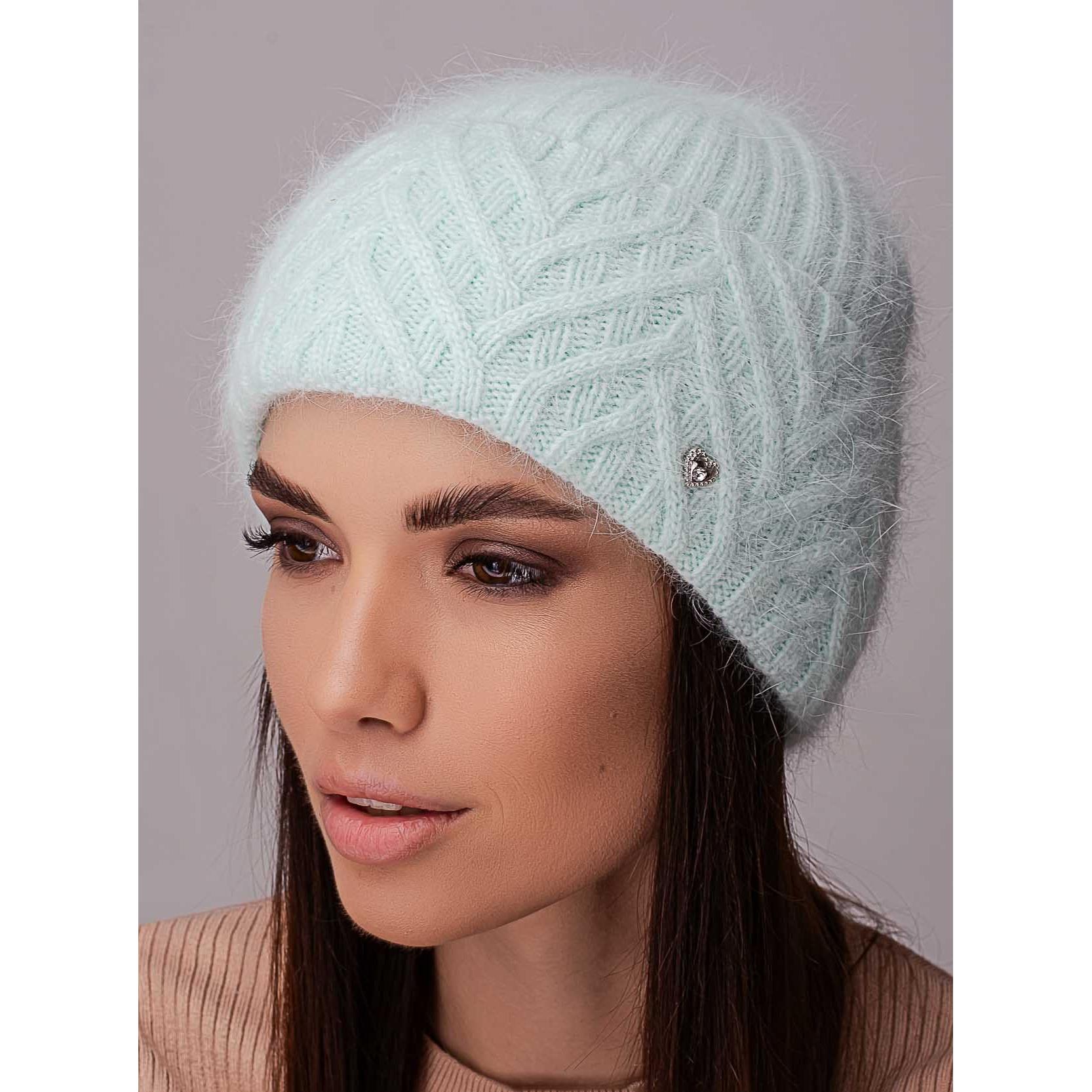 Шапка женская ангоровая утепленная флисом Leks Мадонна с узором на отвороте Мятный Шапка женская ангоровая утепленная флисом Leks Мадонна с узором на отвороте Мятный