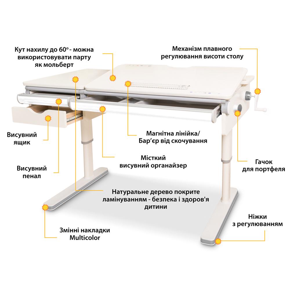 Шкільна ергономічна дитяча парта трансформер Mealux Montreal Multicolor Lite Білий (BD-670 W/MC Lite) - фото 11 Шкільна ергономічна дитяча парта трансформер Mealux Montreal Multicolor Lite Білий (BD-670 W/MC Lite) - фото 11